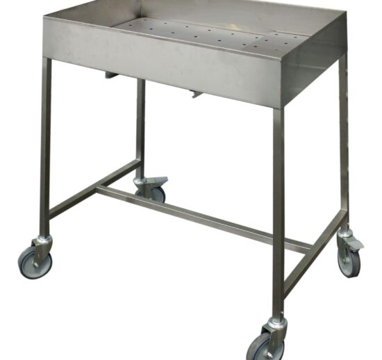 CHARIOT DE DESSOUVIDAGE INOX, PIETEMENT 25X25 MM BAC INOX AVEC POINTE DE DIAMANT AVEC BORDS H-150 M