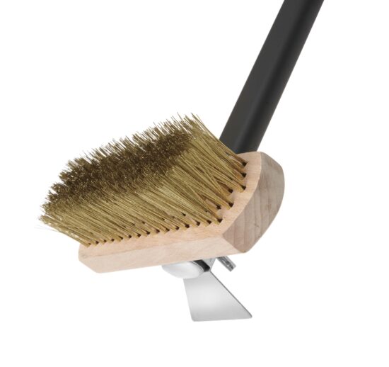 BROSSE POUR FOUR A PIZZA ROTATIVE, MANCHE AVEC RACLOIR EN CUIVRE, MATIERE ALUMINIUM