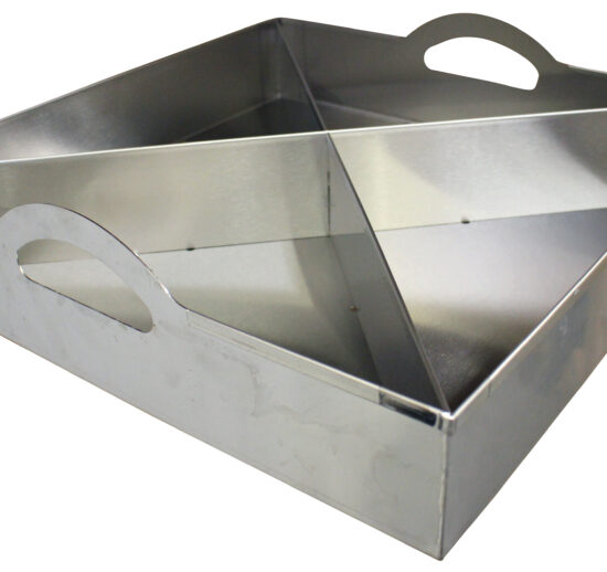 BAC INOX 304 AVEC 2 POIGNEES SUR LES COTES EP.10/10, 430X430X80 MM, AVEC CROISILLON