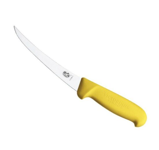 COUTEAU A DESOSSER VICTORINOX MANCHE JAUNE SURMOUL LONGUEUR DE LA LAME CAMBREE: L-160 MM