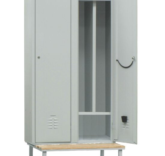 VESTIAIRE INDUSTRIE SALISSANTE ACIER SUR BANC DESSUS BOIS, 2 CASES, COULEUR GRIS RAL 7035
