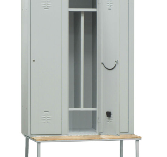 VESTIAIRE INDUSTRIE SALISSANTE ACIER SUR BANC DESSUS BOIS, 3 CASES, COULEUR GRIS RAL 7035