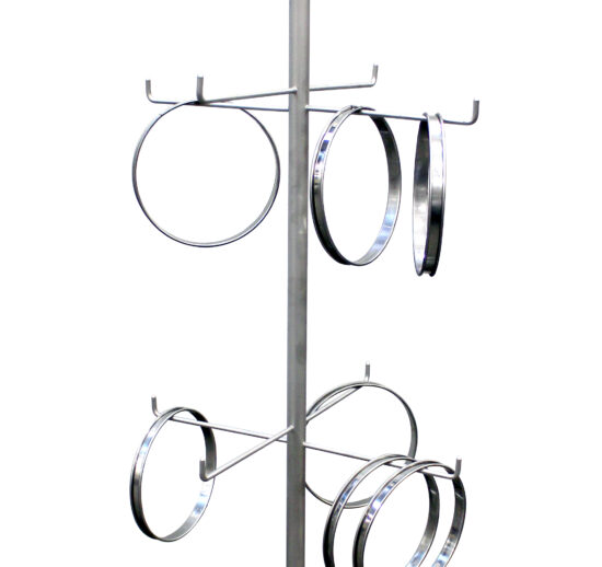 ARBRE A CROCHETS INOX AISI 304, 3 NIVEAUX HAUTEUR 1800 MM, 4 ROULETTES CHAPE ZINGUEE