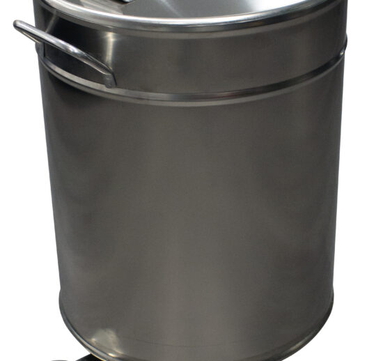 BAC A DECHETS 50L INOX ROULANT (2 ROULETTES FIXES) COUVERCLE DEMONTABLE A FERMETURE AMORTIE