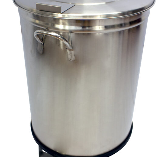 BAC A DECHETS 50L INOX ROULANT (2 ROULETTES FIXES) COUVERCLE DEMONTABLE COMMANDE PAR PEDALE
