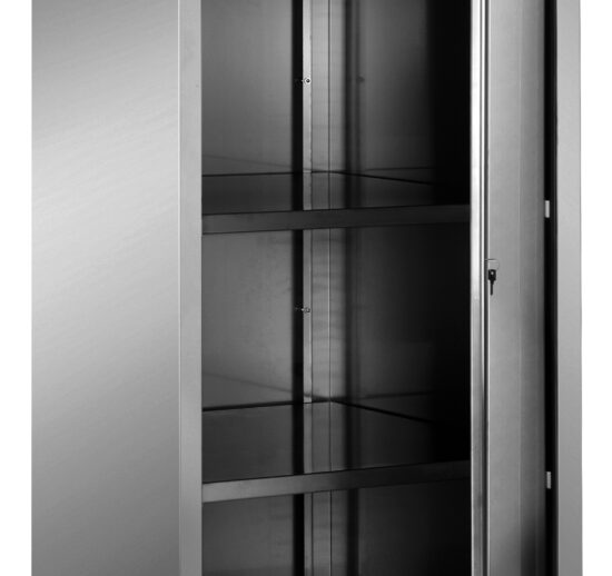 ARMOIRE HAUTE INOX 304, TOIT PLAT, 1 PORTE BATTANTE DOUBLEE, 3 ETAGERES REGLABLES