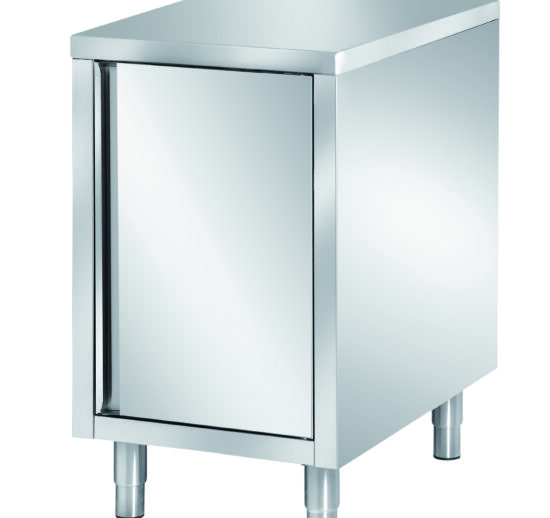MEUBLE BAS INOX 304, CENTRAL 1 PORTE BATTANTE DOUBLEE, 1 ETAGERE REGLABLE