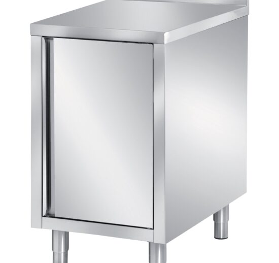 MEUBLE BAS INOX, ADOSSE 1 PORTE BATTANTE DOUBLEE, 1 ETAGERE REGLABLE