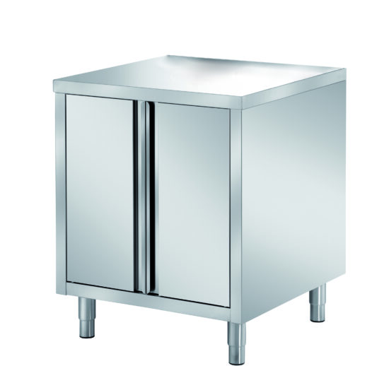 MEUBLE BAS INOX 304, CENTRAL 2 PORTES BATTANTES DOUBLEES, 1 ETAGERE REGLABLE