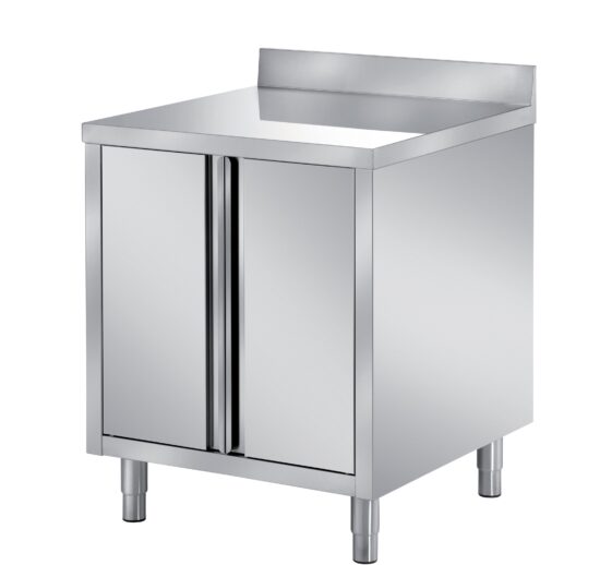 MEUBLE BAS INOX, ADOSSE 2 PORTES BATTANTES DOUBLEES, 1 ETAGERE REGLABLE