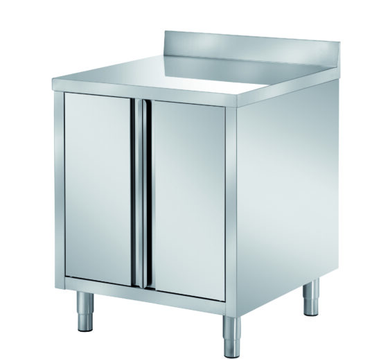 MEUBLE BAS INOX 304, ADOSSE 2 PORTES BATTANTES DOUBLEES, 1 ETAGERE REGLABLE