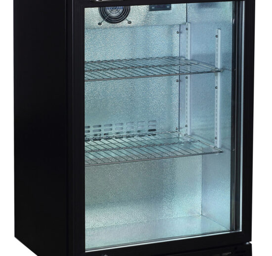MEUBLE ARRIERE DE BAR SKIN PLATE 0/+8°C, 1 PORTE VITREE, 2 CLAYETTES CHROMEES