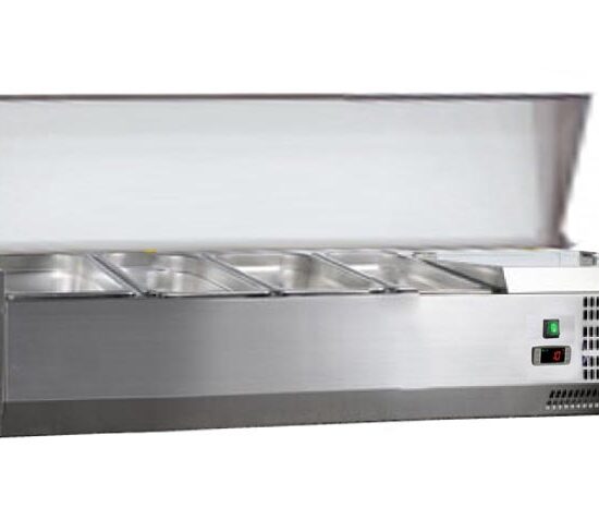 VITRINE A INGREDIENTS INOX, +2/+8°C, GAZ R600A COUVERCLE INOX, 3GN1/3 + 1GN1/2-150 NON COMPRIS