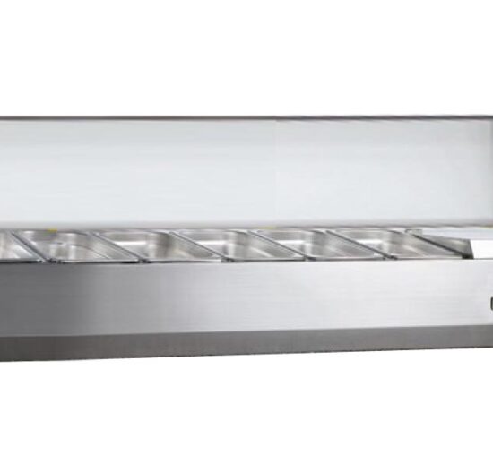 VITRINE A INGREDIENTS INOX, +2/+8°C, GAZ R600A COUVERCLE INOX, 5GN1/3 + 1GN1/2-150 NON COMPRIS