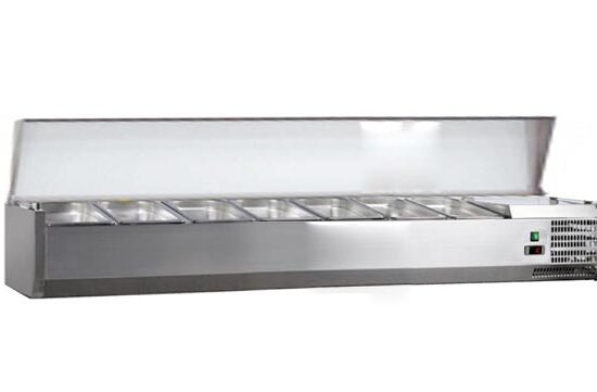 VITRINE A INGREDIENTS INOX, +2/+8°C, GAZ R600A COUVERCLE INOX, 7GN1/3-150 NON COMPRIS