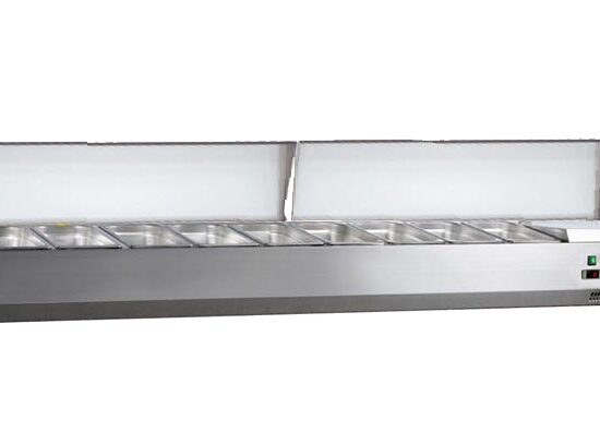 VITRINE A INGREDIENTS INOX, +2/+8°C, GAZ R600A 2 COUVERCLES INOX, 9GN1/3-150 NON COMPRIS