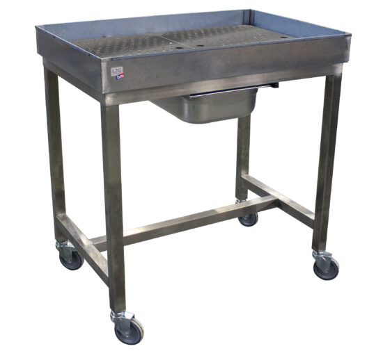 CHARIOT DE DESSOUVIDAGE INOX 304, 4 ROUES Ø100 MM CHAPES ZINGUEES DONT 2 FREINEES,