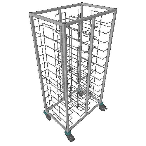 CHARIOT DE DEBARRASSAGE INOX 2X12 NIVEAUX, AVEC ROUES CHAPE POLYAMIDE