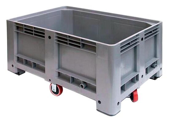 BAC A GLACE ROULANT POLYETHYLENE 350 LITRES AVEC VIDANGE, COULEUR GRIS