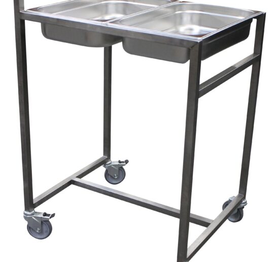 CHARIOT CUVIER INOX , POUR BAC GN 4 ROUES DONT 2 FREINEES