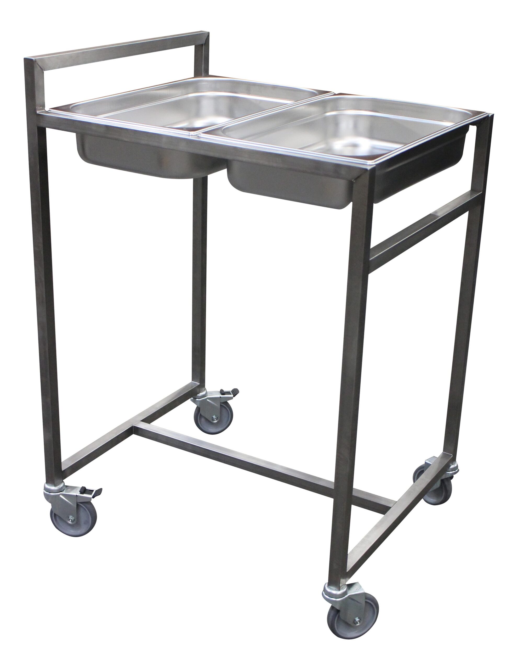 CHARIOT CUVIER INOX , POUR BAC GN 4 ROUES DONT 2 FREINEES