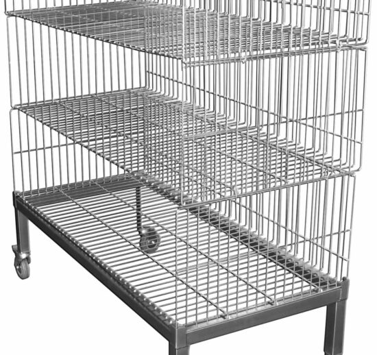 CHARIOT A BARQUETTES FILAIRE INOX 304 - 2 NIVEAUX AVEC PANIERS EMBOITES