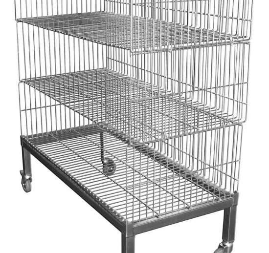 CHARIOT A BARQUETTES FILAIRE INOX 304 - 3 NIVEAUX AVEC PANIERS EMBOITES