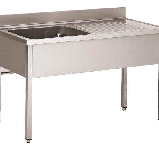 PLONGE INOX 304 DEMONTABLE, 1 BAC 500X400X250 MM PIEDS CARRES, EGOUTTOIR A DROITE