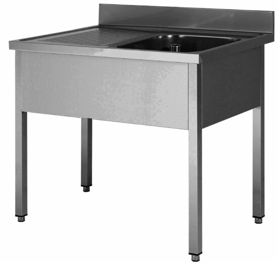 PLONGE INOX 304 DEMONTABLE, 1 BAC 500X500X300 MM PIEDS CARRES, EGOUTTOIR A GAUCHE