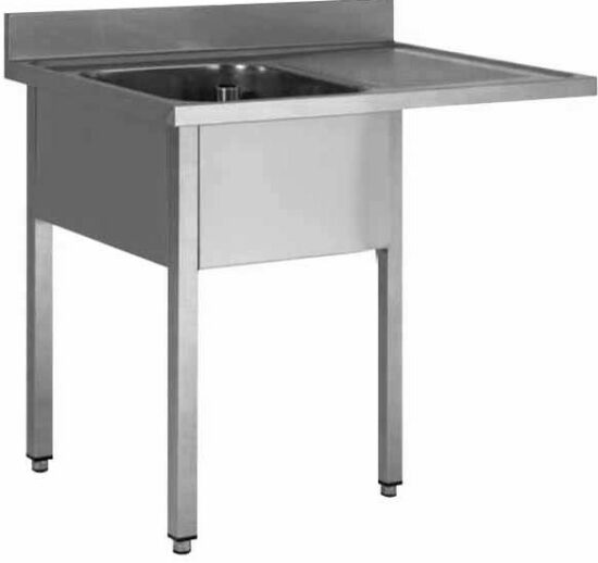 PLONGE INOX 304 DEMONTABLE ENCASTREMENT LV, 1 BAC 400X400X250 MM, PIEDS CARRES, EGOUTTOIR A DROITE