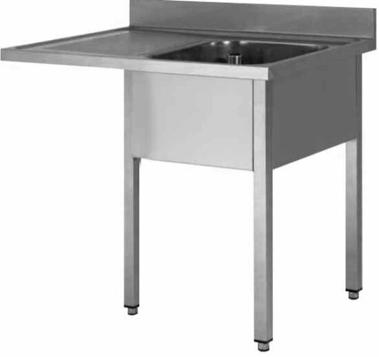 PLONGE INOX 304 DEMONTABLE ENCASTREMENT LV, 1 BAC 400X500X250 MM, PIEDS CARRES, EGOUTTOIR A GAUCHE