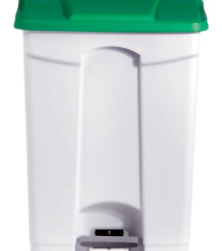 POUBELLE BLANCHE POLYPROPYLENE 90L COUVERCLE VERT ROULANTE, COUVERCLE VERT