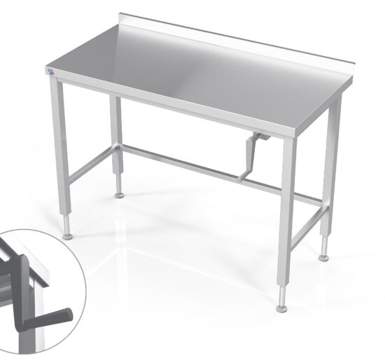 TABLE INOX SOUDEE INOX 304 ADOSSEE CONFOR'TABLE REGLABLE EN HAUTEUR PAR MANIVELLE