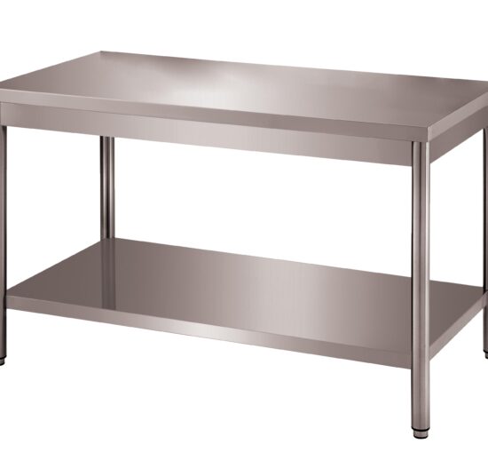 TABLE CENTRALE DEMONTABLE INOX 304, PIEDS RONDS AVEC ETAGERE BASSE