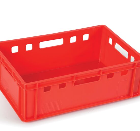 BAC DE MANUTENTION 600X400 MM EN HDPE, EMPILABLE COULEUR ROUGE, FOND LISSE