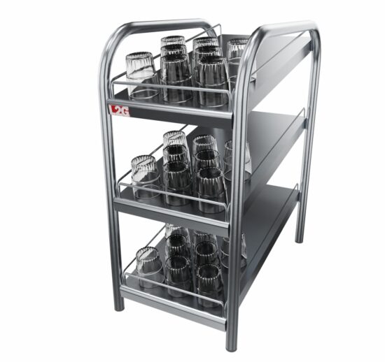 ETAGERE SOUDEE INOX 304, 3 NIVEAUX INCLINES POUR VERRES