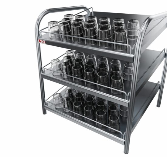 ETAGERE SOUDEE INOX 304, 3 NIVEAUX INCLINES POUR VERRES