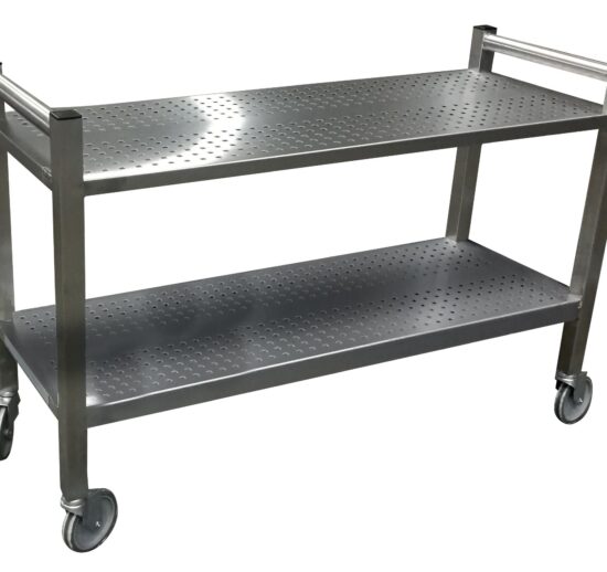 CHARIOT INOX 2 PLATEAUX PERFOREES 1230X460 ESPACE ENTRE PLATEAUX 400MM