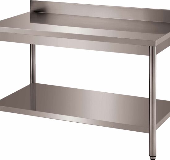 TABLE ADOSSEE DEMONTABLE INOX, PIEDS RONDS AVEC ETAGERE BASSE