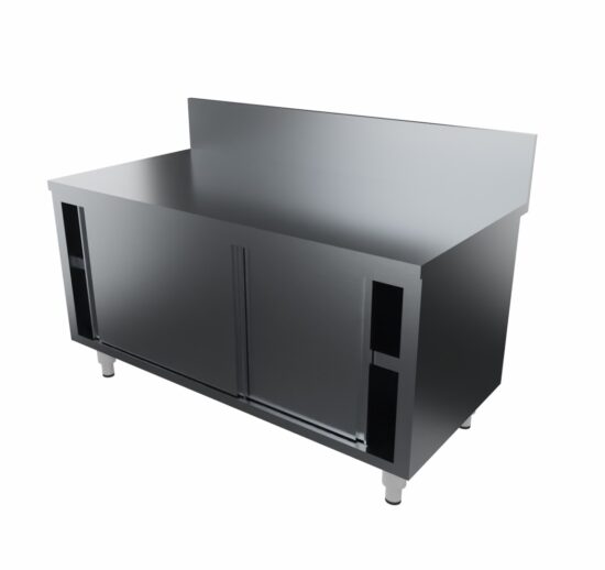 MEUBLE TRANCHEUR INOX, DOSSERET 200X20 MM PORTES COULISSANTES DOUBLEES, 1 ETAGERE