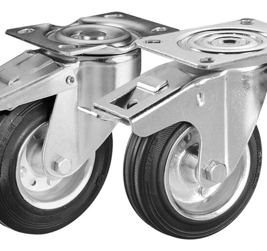 KIT DE 4 ROULETTES DIAM.125 MM, DONT 2 A FREINS, CHAPE INOX, POUR MEUBLE DE RANGEMENT