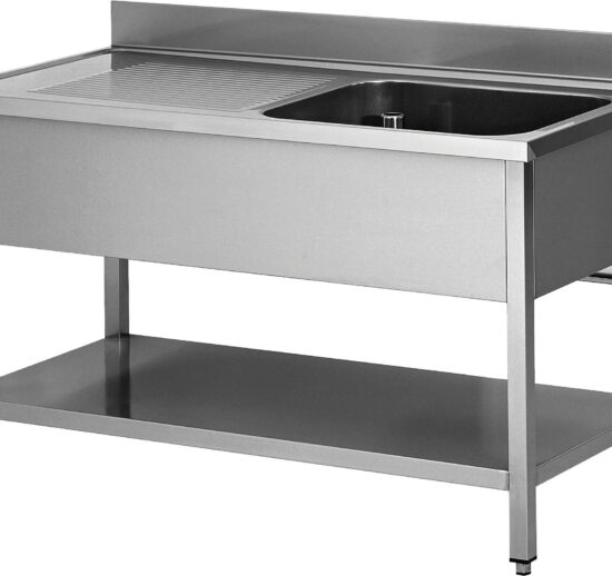 PLONGE INOX SOUDEE, 1 BAC 600X500X300 MM EGOUTTOIR A GAUCHE AVEC ETAGERE BASSE