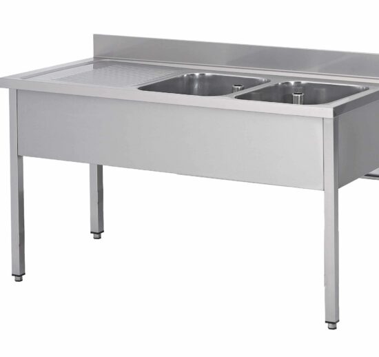 PLONGE INOX SOUDEE, 2 BACS 600X500X300 MM EGOUTTOIR A GAUCHE