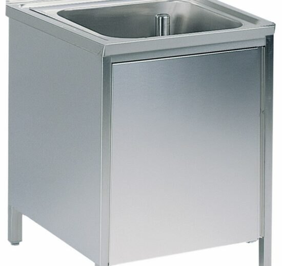 PLONGE PLACARD INOX, 1 BAC 500X500X300 MM, SANS EGOUTTOIR, 1 PORTE BATTANTE DOUBLEE
