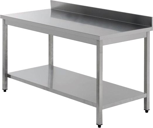 TABLE INOX SOUDEE ADOSSEE AVEC ETAGERE