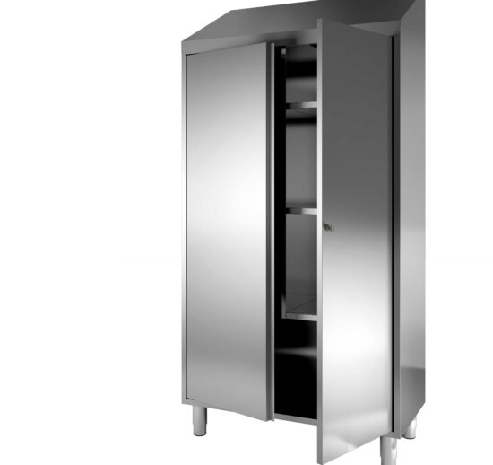 ARMOIRE HAUTE INOX, TOIT PENTE, 2 PORTES BATTANTES DOUBLEES, 3 ETAGERES REGLABLES