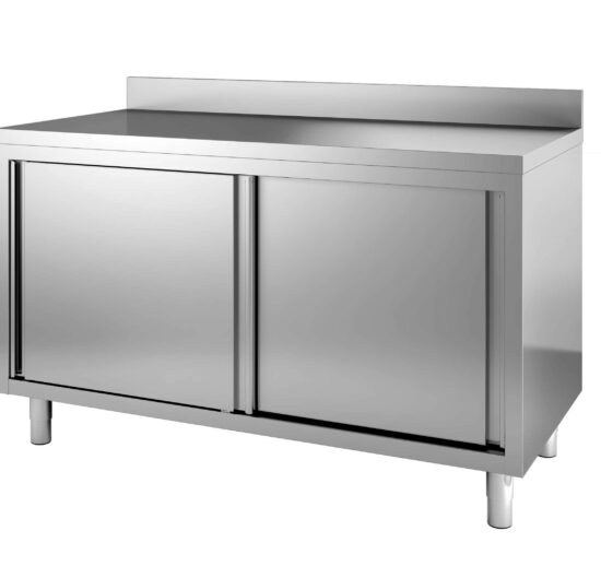 MEUBLE BAS INOX ADOSSE, P. COULISSANTES DOUBLEES
