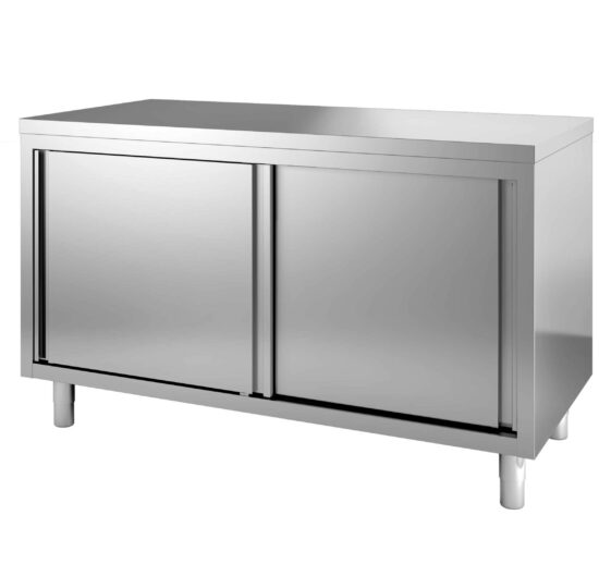MEUBLE BAS INOX 304 ADOSSE, P. COULISSANTES DOUBLEES