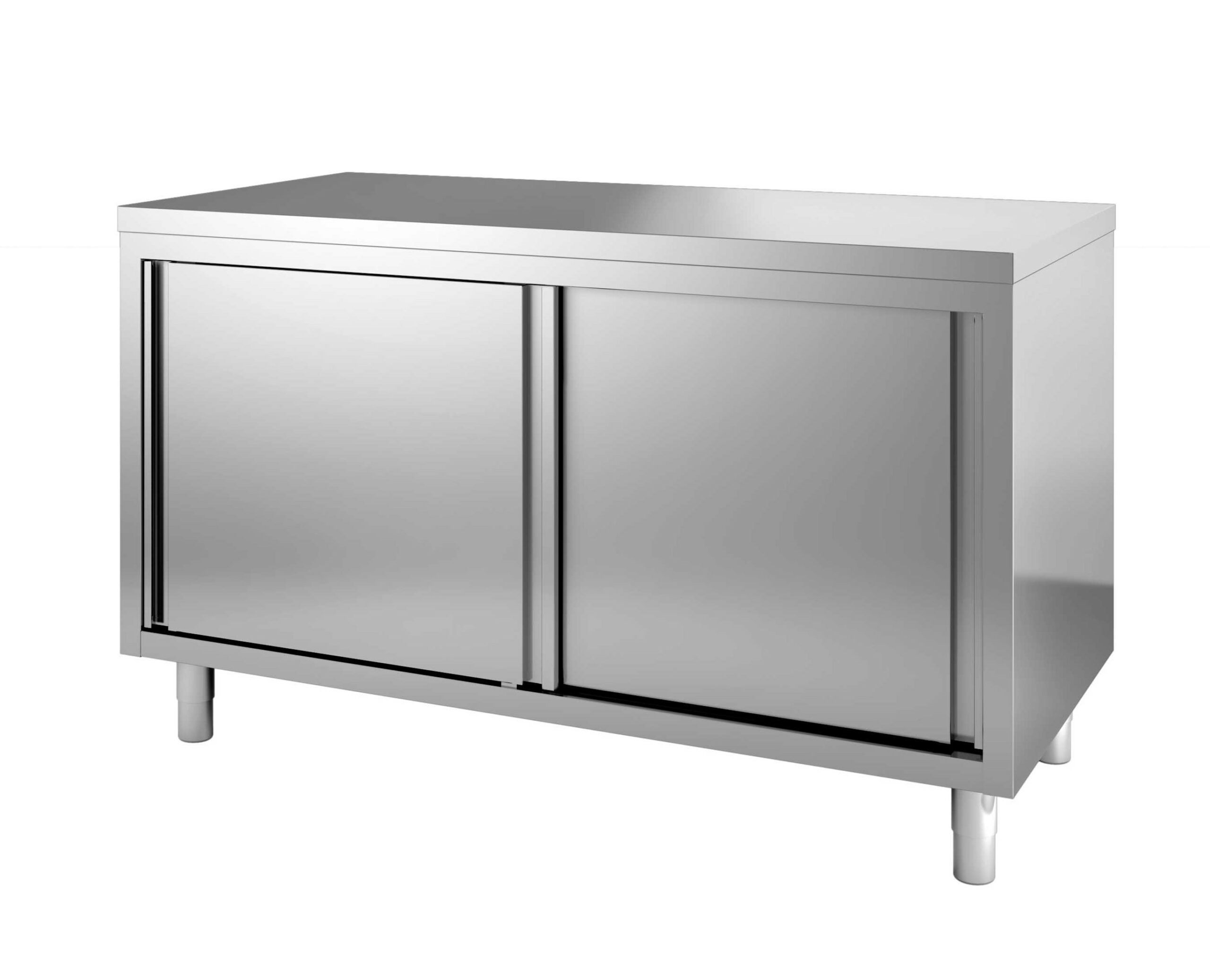 MEUBLE BAS INOX 304 ADOSSE, P. COULISSANTES DOUBLEES
