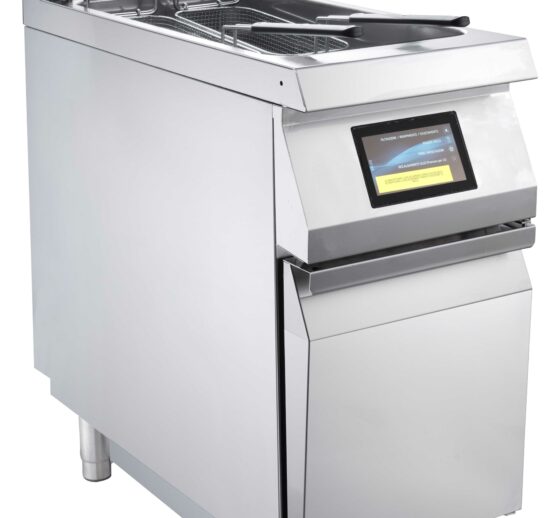 FRITEUSE ELECTRIQUE HAUTE PERFORMANCE 2 PANIERS A RELEVAGE AUTOMATIQUE, CUVE DE 22 L, PROF. 900 MM